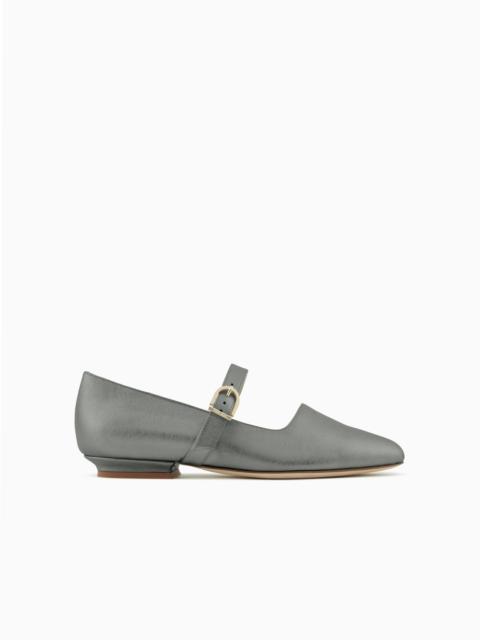 GIORGIO ARMANI LAMÉ LEATHER BALLERINAS WITH STRAP