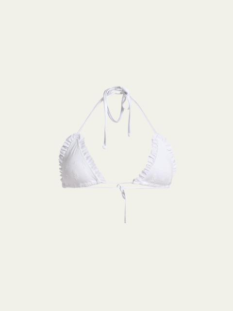Chloé Ruffle-Trim Eyelet Bikini Top