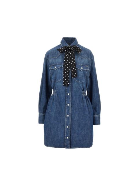 Valentino Valentino Denim Mini Dress with Silk Bow Blue