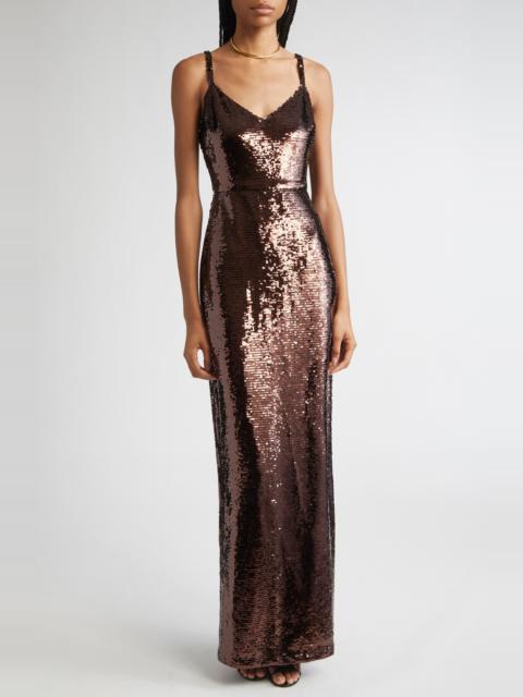 L'AGENCE L'AGENCE Karma Sequin Maxi Dress in Chocolate at Nordstrom
