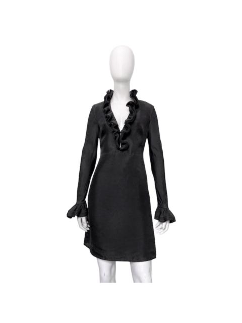 Gucci Tom Ford Fall 2000 Silk Ruffle Collar Black Mini Dress