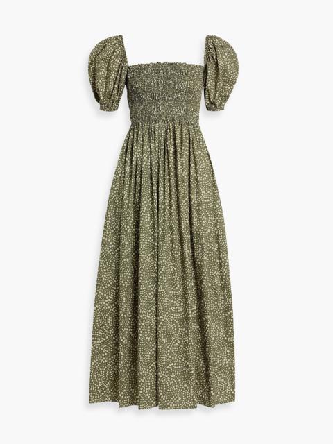 MATTEAU Shirred floral-print cotton-poplin maxi dress