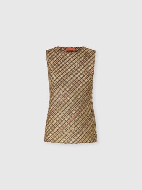 Missoni Missoni Criss-cross Tartan Crew Neck Top in Green & Gold at Nordstrom