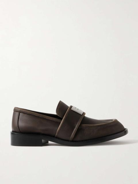Embellished washed-leather loafers Brown