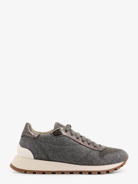 Brunello Cucinelli Women Low-Top Wool Flannel Sneakers With Leather Profiles
