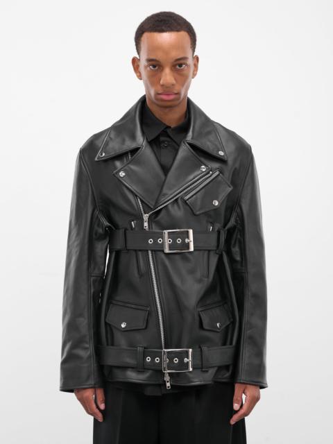 Simone Rocha Black Leather Belted Biker Jacket