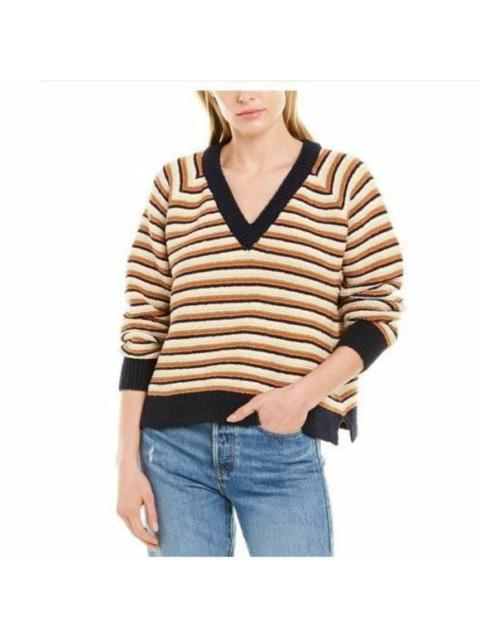 Madewell Arden V-Neck Crop Pullover Cotton Sweater Stripe Yellow SZ M NWT