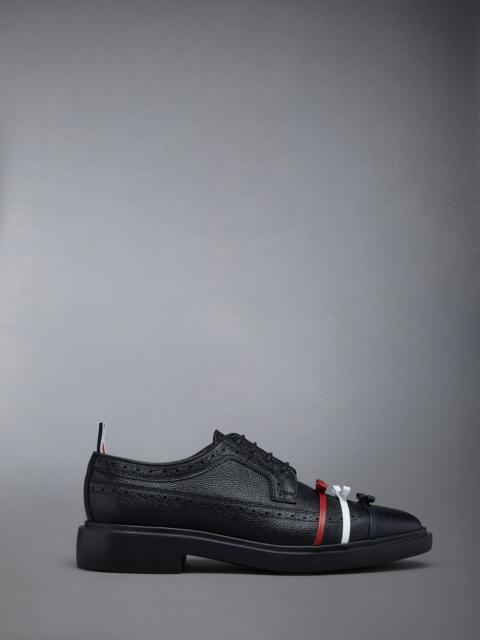 Thom Browne Black Pebble Grain Leather Lightweight Rubber Sole 3-Bow Longwing Brogue