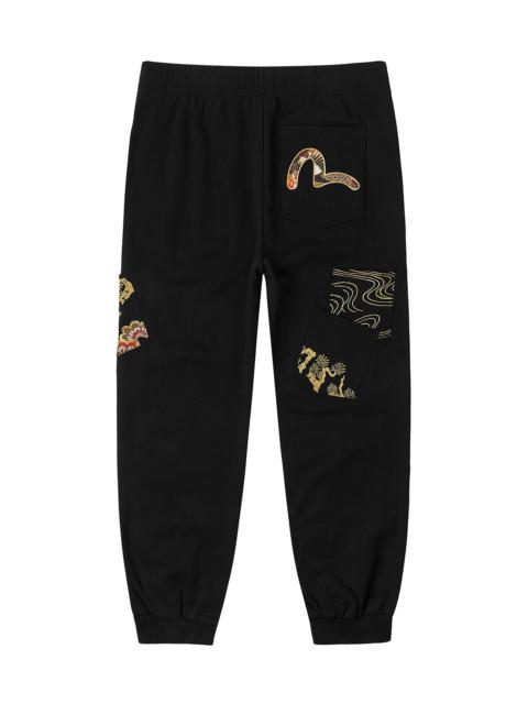 EVISU Grateful Crane Print and Multi-pocket Straight Fit Sweatpants