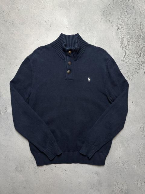 Other Designers Polo Ralph Lauren Navy Cotton Knit Sweater Button-Up y2k 90s