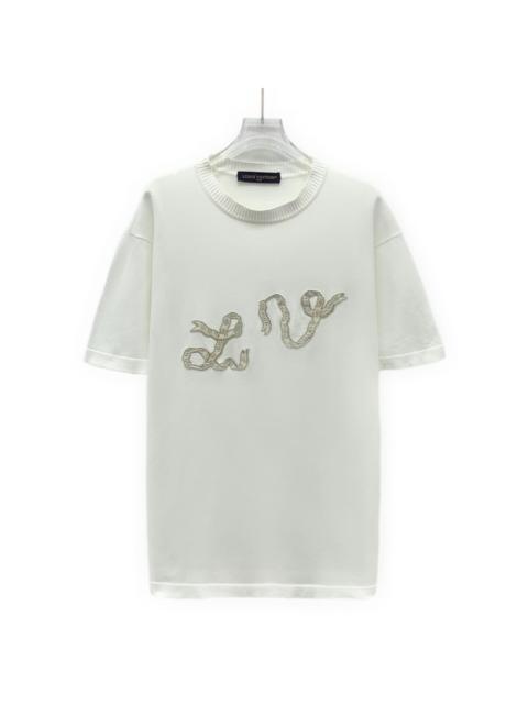Louis Vuitton Louis Vuitton 2025 Logo Embroidered Cotton Crew Neck Short Sleeve T-Shirt White