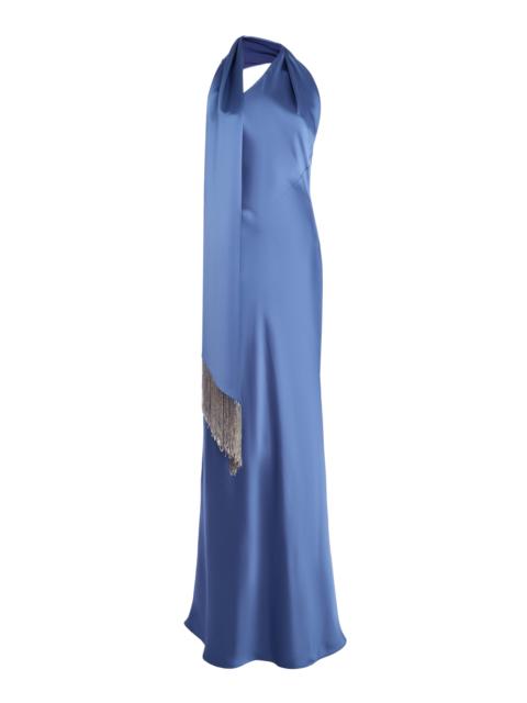 ILA Brice One-Shoulder Satin Maxi Dress blue