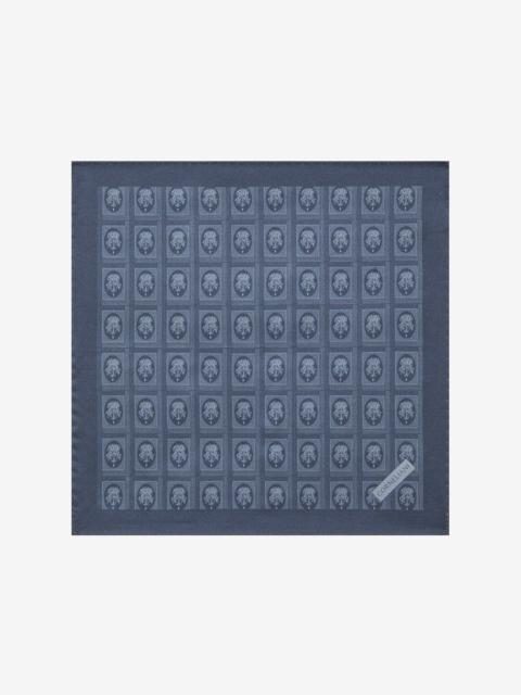 CORNELIANI Blue silk pocket square with crest print
