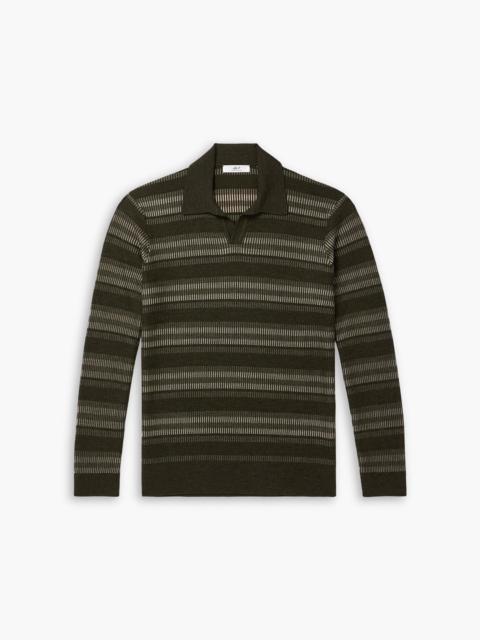 Other Designers Striped ribbed merino wool polo sweater