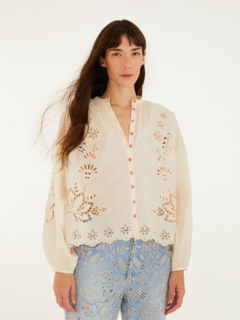 FARM RIO Soft Pink Artisanal Long Sleeve Blouse