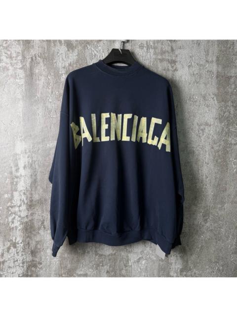BALENCIAGA Balenciaga Washed Distressed Tape Logo Crewneck Sweatshirt