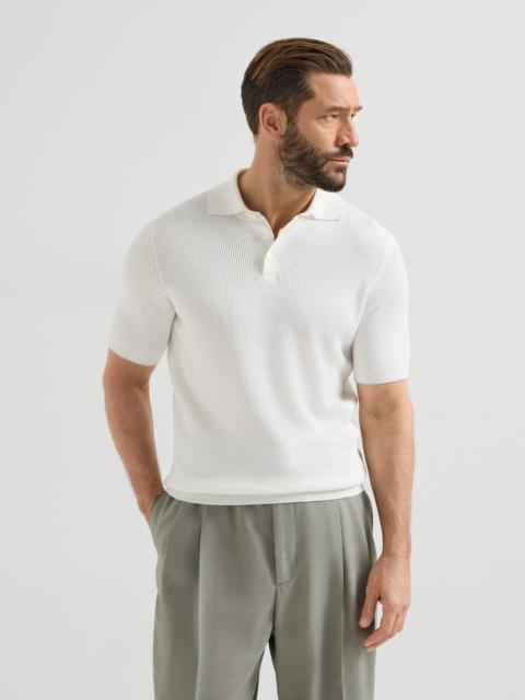Brunello Cucinelli Cotton English rib knit polo shirt