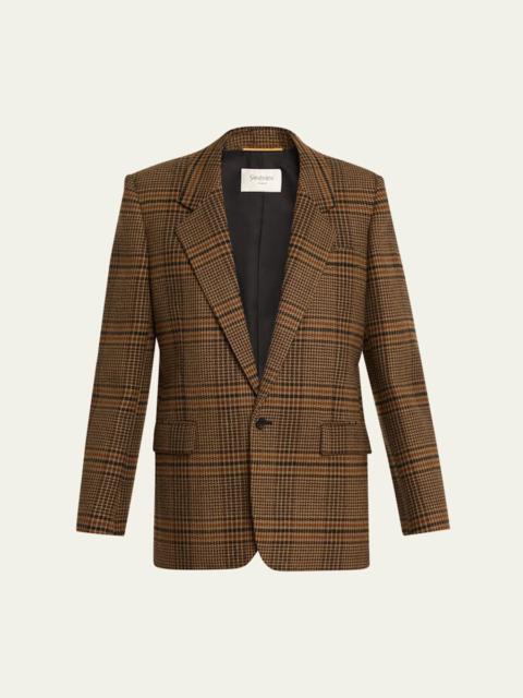 SAINT LAURENT Oversized Check Single-Breasted Blazer Jacket