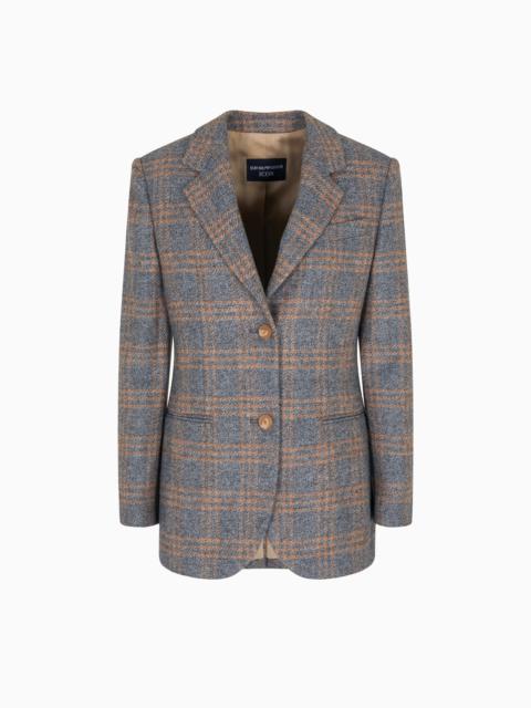 EMPORIO ARMANI ICON VIRGIN-WOOL BLEND SINGLE-BREASTED BLAZER WITH CHECK MOTIF