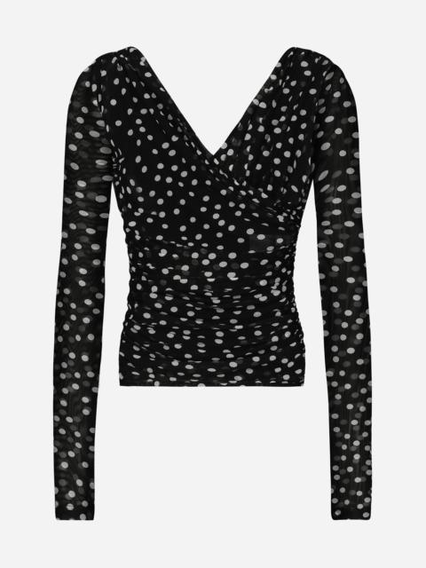Dolce & Gabbana Polka-dot tulle top with wrap-front neckline