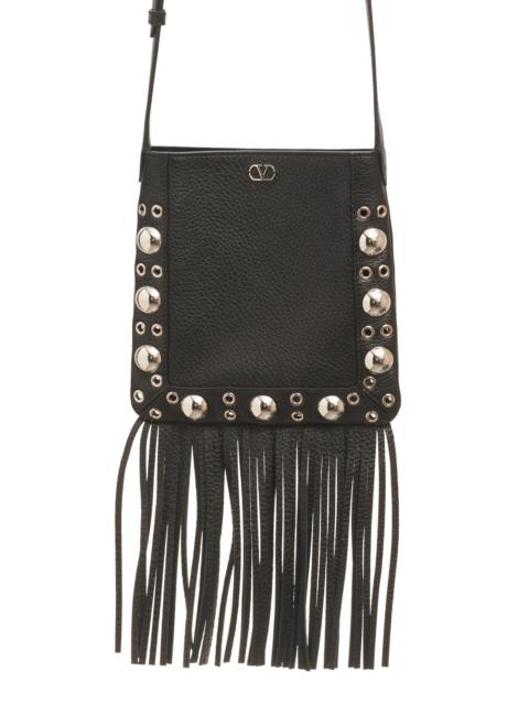 Valentino Valentino Garavani Small Nellcôte Fringe Stud Crossbody Bag in 0No Nero at Nordstrom