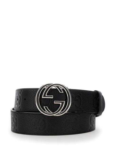 GUCCI Gucci Men Black Belt With Interlocking G Buckle In Gg Jumbo Leather Man