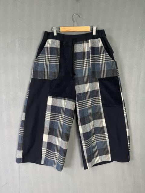 Japanese Brand - Japan Made Wool Corduroy Plaid Patchwork Baggy 3/4 Pants