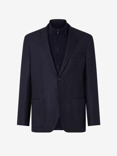 CORNELIANI Blue single breasted stretch wool jacket with detachable vest