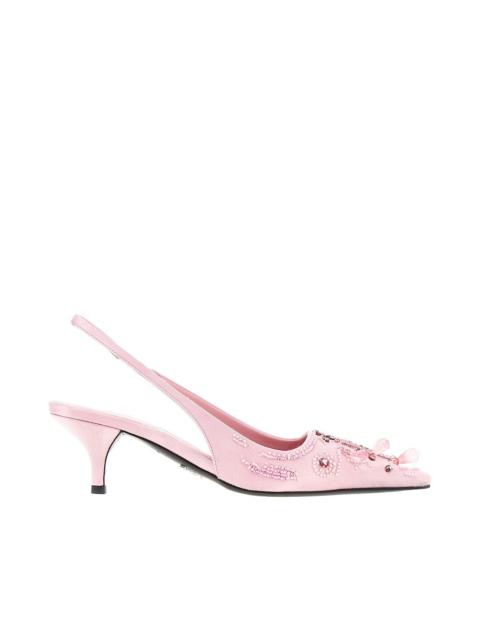 Prada Prada Embroidered Satin Slingback Pumps Pink