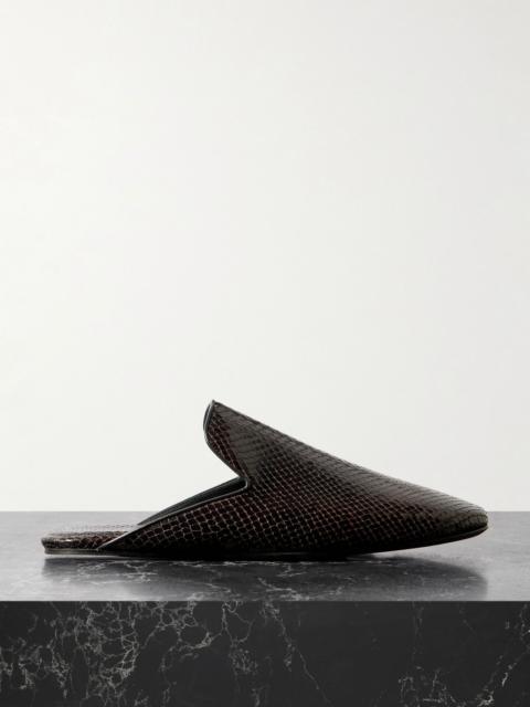 Dries Van Noten Snake-effect leather mules Dark brown