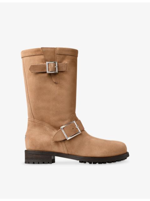 JIMMY CHOO Biker Mid Velvet-Suede Boots