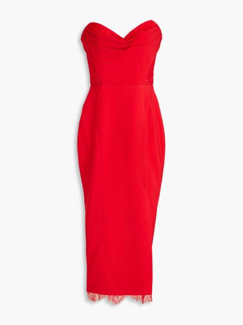 Other Designers Strapless lace-trimmed pleated crepe midi dress