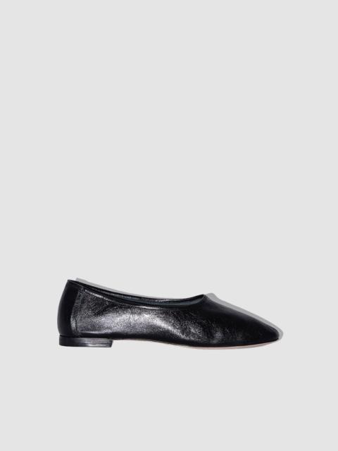 BY FAR Prudence Black Creased Leather Ballet Flat