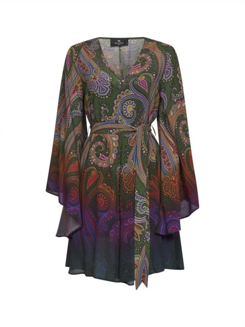 Etro Etro Women Green Paisley-Printed Crêpe De Chine Belted Mini Dress