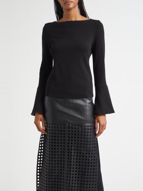 EMPORIO ARMANI Emporio Armani Bell Sleeve Crepe Top in Solid Black at Nordstrom
