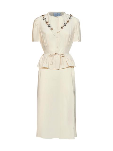 Prada Prada Abbigliamento Women Natural Marocain Embroidered Midi Dress