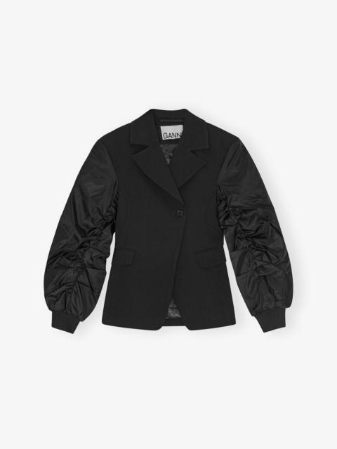 GANNI BLACK BONDED CREPE MIX JACKET