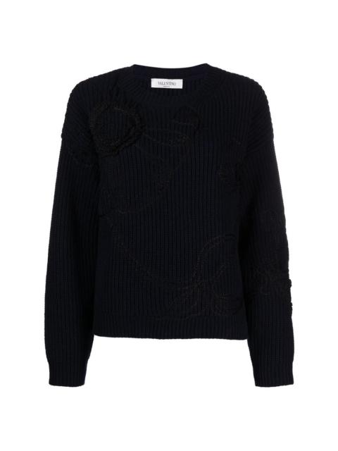 Valentino Valentino Garavani Floral-Embroidered Knitted Jumper