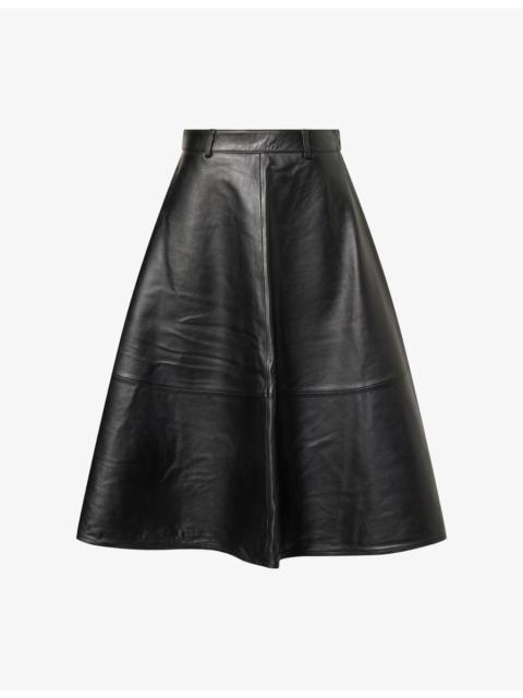 The Frankie Shop Savil A-Line Leather Midi Skirt