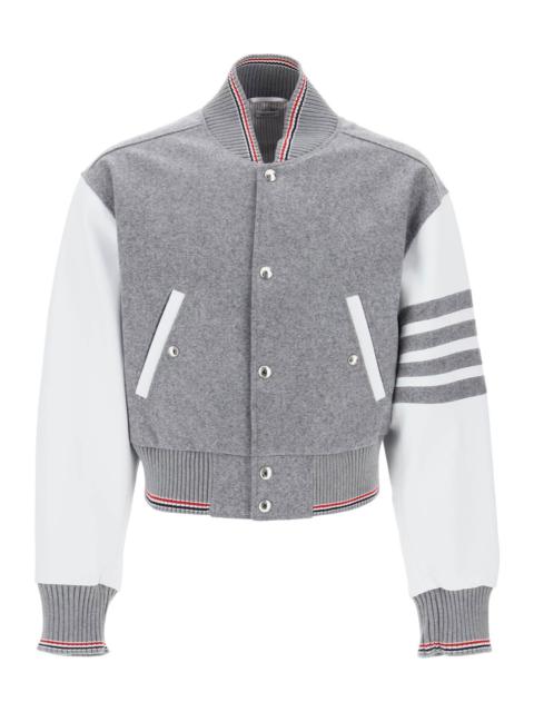 Thom Browne Wool Bomber Jacket With Leather Sleeves And