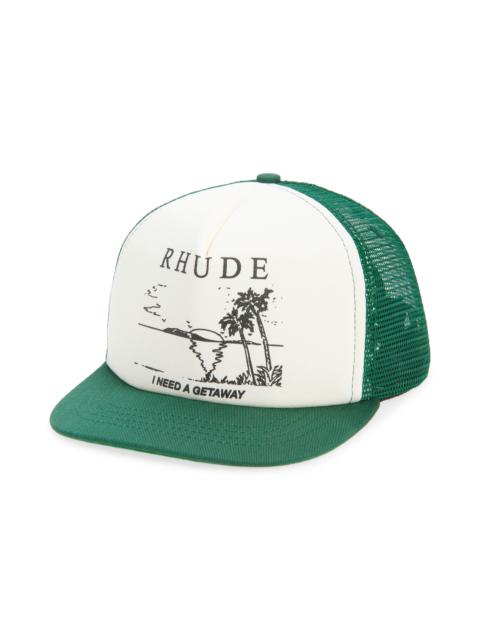 Rhude Rhude I Need a Getaway Snapback Trucker Hat in Green/White at Nordstrom