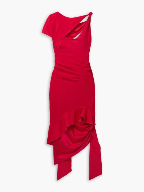 Other Designers Asymmetric cutout stretch-silk satin midi dress