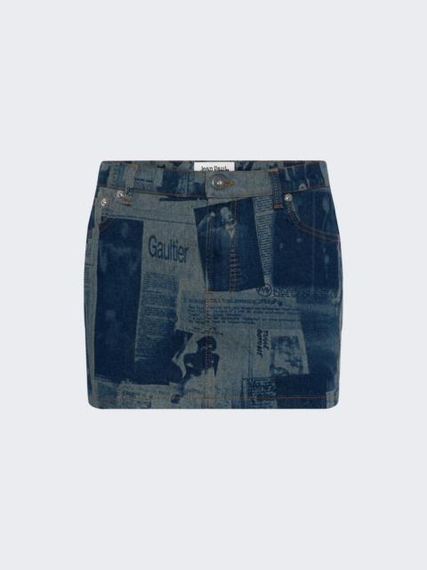 Jean Paul Gaultier Denim Mini Skirt Newspaper Print