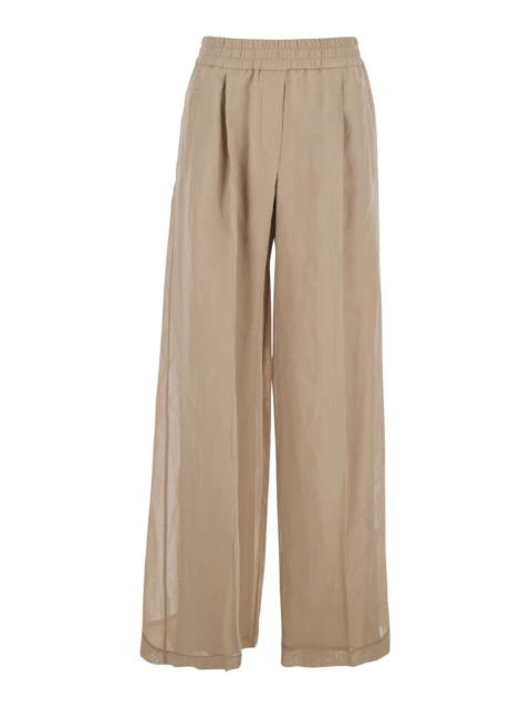 Brunello Cucinelli Brunello Cucinelli Women Beige Trousers With Elastic Waist And Welt Pockets In Cotton Organza Woman