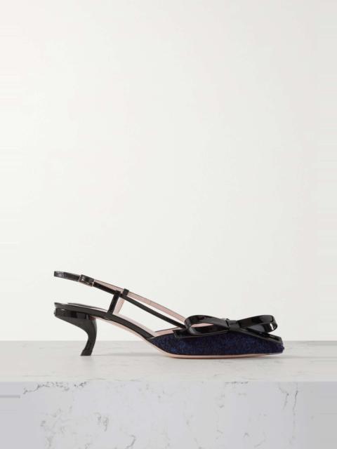 Virgule patent-leather and bouclé-tweed slingback pumps