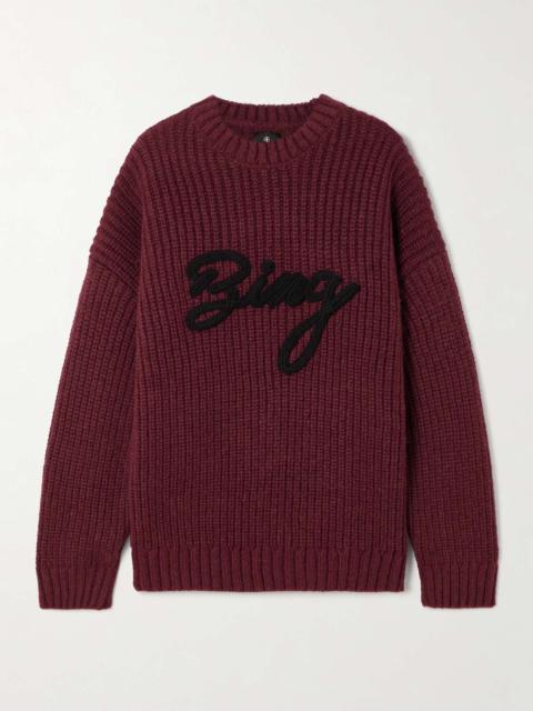 Sydney embroidered ribbed-knit sweater Burgundy