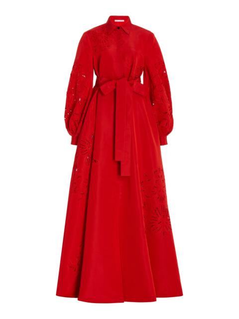 CAROLINA HERRERA Embroidered Silk Trench Gown red