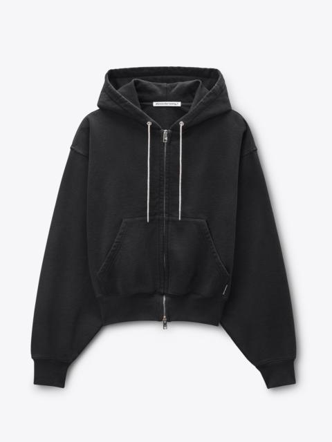 Alexander Wang Black Cotton Terry Hoodie with Crystal Hotfix Drawcord