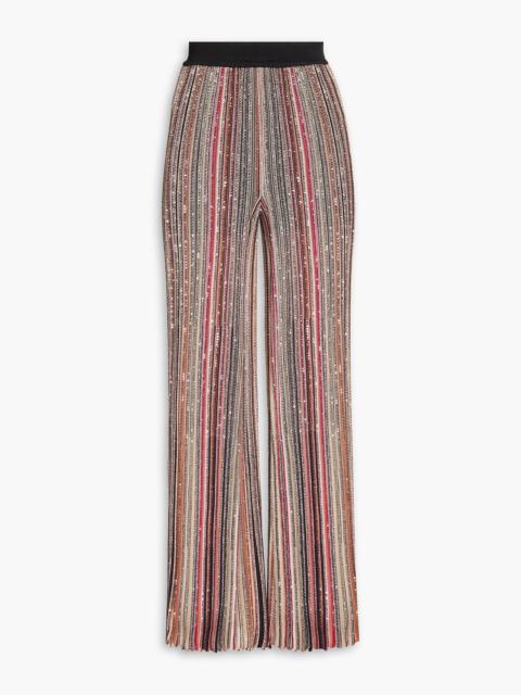 Missoni Embellished striped ribbed-knit flared pants