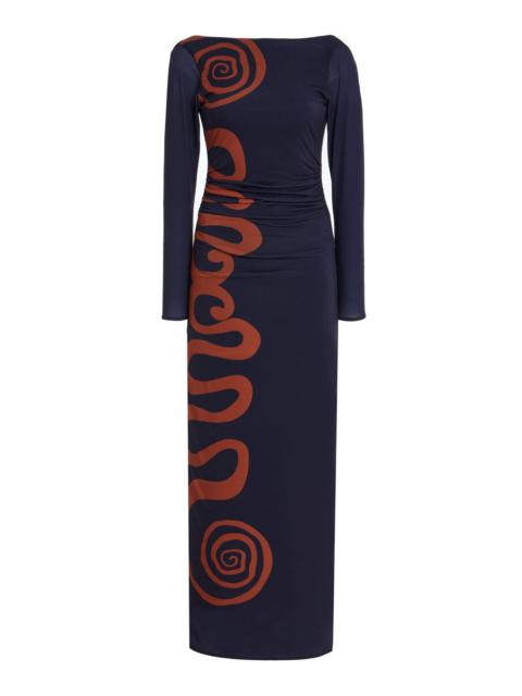 CALA de la CRUZ Exclusive Malaga Printed Jersey Maxi Dress navy